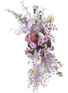 清新紫色婚礼布置花艺套装舞台摆花酒店迎宾拍照背景路引花排插花