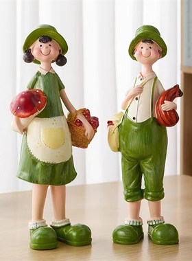 法式田园创意手工彩绘可爱v情侣小孩家居客厅电视柜装饰摆件礼物