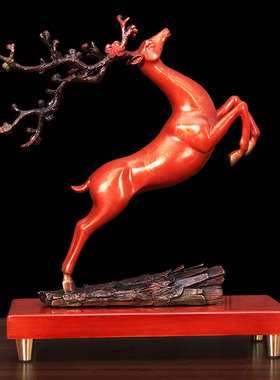 一路发财纯铜f梅花鹿摆件路上有财工艺品家居客厅玄关装饰乔迁礼