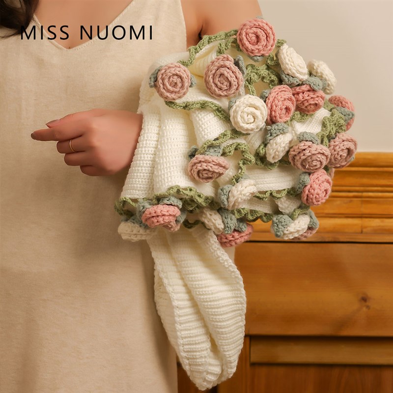 网红法式玫瑰花毛毯变花束毯成品手工午睡床边送R女友创意礼物毯