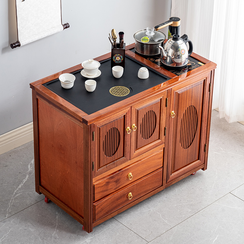 花梨木移动茶台阳台茶桌实木茶水柜烧水J壶一体家用茶桌客厅茶边