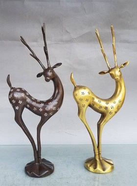 纯铜圆底梅花鹿摆件创意复古家居客厅收银台M办公室桌面装饰工艺