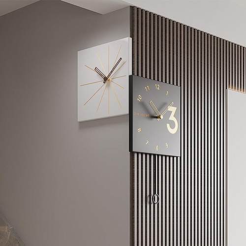 新款现代简约客厅拐角双面挂钟家用转角时钟餐厅钟表静音挂表