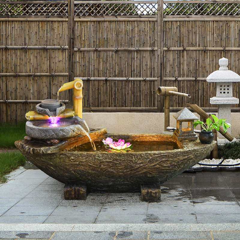 室内外招财流水摆件创意船造型循环水景鱼池庭院阳台落地装饰造景
