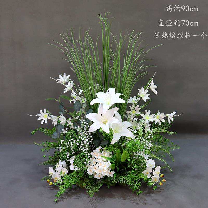 新款婚庆森系路引花盆花婚礼舞台绿白花球仿真花橱窗订婚美陈摆件