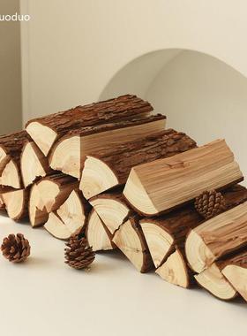 木柴装饰摆件壁炉取暖木头背景墙客厅装饰民宿木材摆件道具木