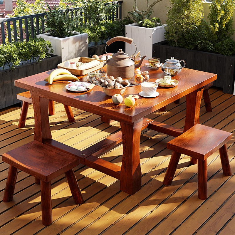 家庭围炉煮茶桌子餐厅火r锅餐饮店新款实木桌椅组合商用网红烧烤