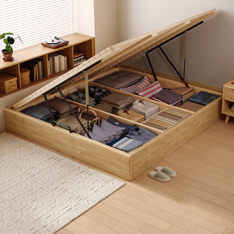 全实木无床头齐边床小户型榻榻米侧开储物静音实木Z床支持定制