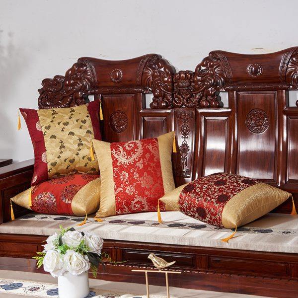 新新款亚麻莲花抱垫中国风客厅古典靠枕靠背腰枕套含芯红木沙发垫