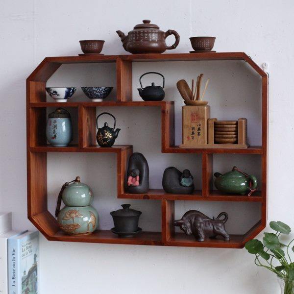 实木中式挂墙博古架置物壁挂茶具茶杯收纳展示架装饰壁饰木制墙上,家居饰品,壁饰,淘宝优惠券,粉丝福利购,淘宝优惠卷