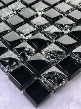 黑色马赛克水晶玻璃背景s墙石材北欧玄关游泳池客厅卫生间浴室瓷