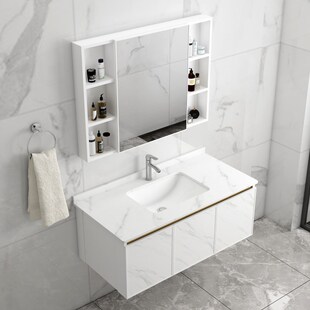 卫生间岩板洗手盆池太空铝一体浴室柜洗脸盆柜组合洗漱台现代简约