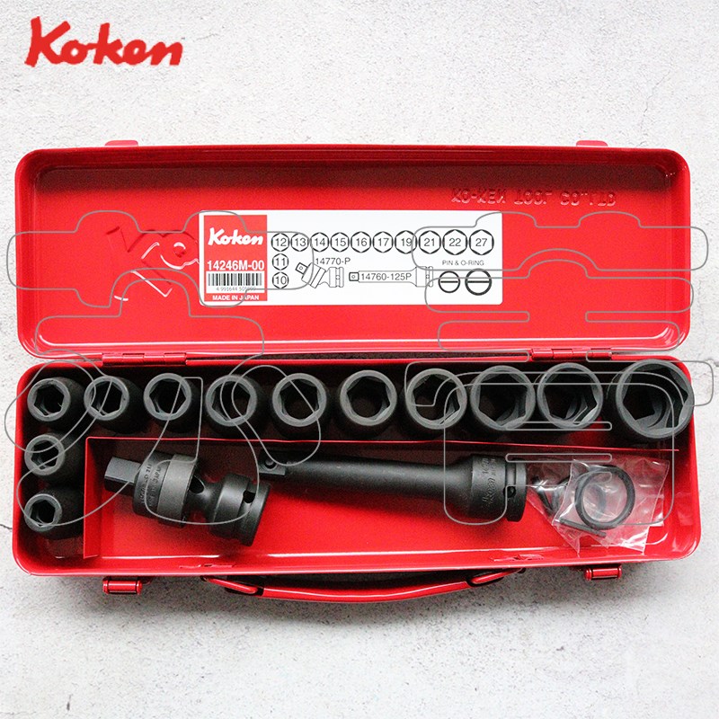 日本Ko-ken冲击式六角套筒套装 18件套 1/2英寸 配套坚固的金属盒
