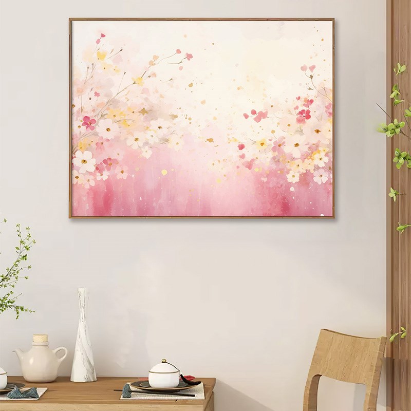装饰画打印画芯贴画中式风格插画创意海报客厅玄关自粘油画布高级