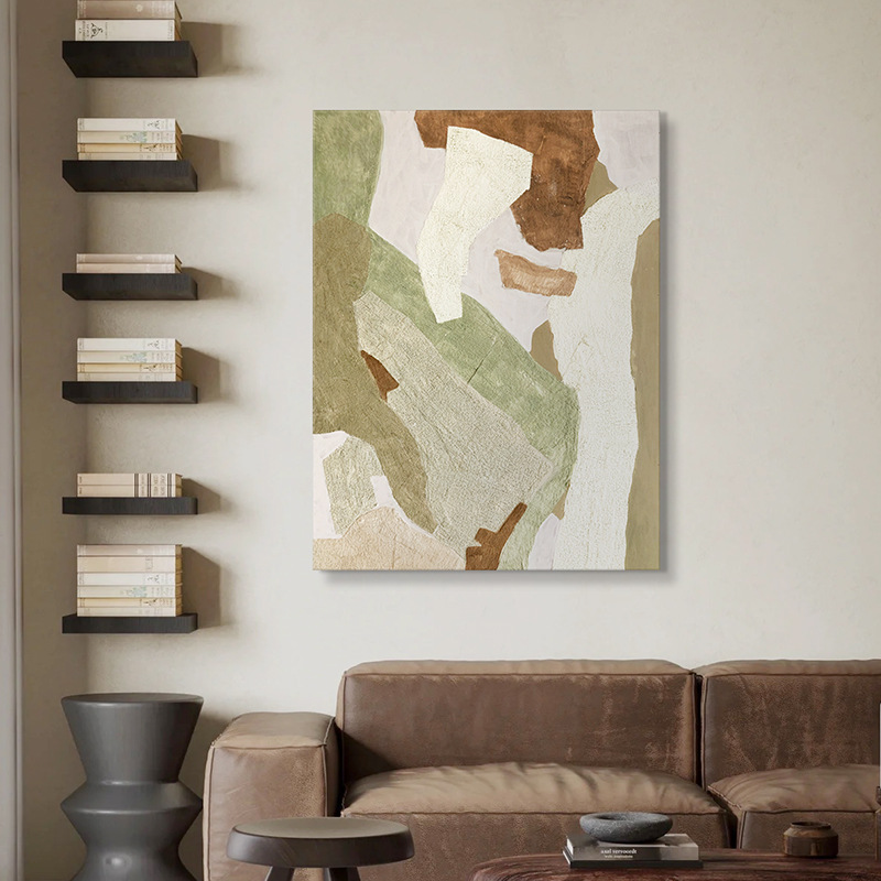 墨山绿色雅古朴抽象唯美轻奢原创手绘油画客厅玄关小众卧室装饰画