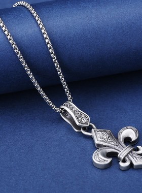 欧美跨境复古时尚法式鸢尾v花吊坠项链潮流男女个性嘻哈优雅饰品