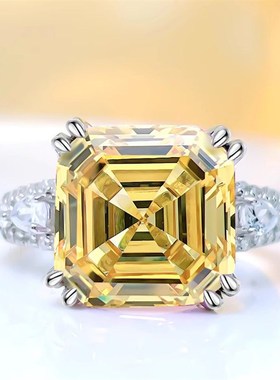 奢华豪镶阿c斯切宝塔黄钻戒指镶嵌高碳钻百搭小众设计甜美粉钻戒