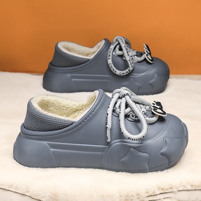 一脚蹬棉鞋女外穿厚底增高加绒加厚棉拖鞋秋冬男士防X滑耐脏毛毛