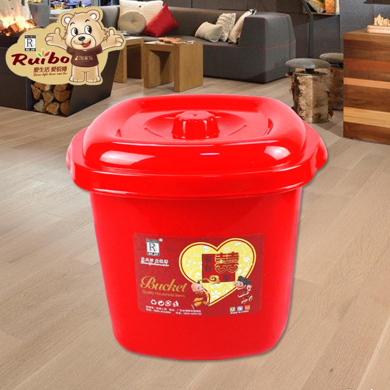 锐博喜庆储米桶 塑料大红色婚庆储米箱 L密封米桶10KG婚礼米桶