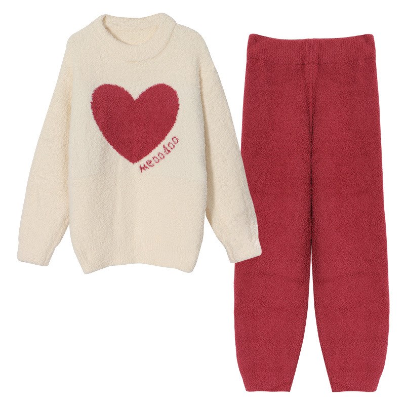 日系睡衣女秋冬珊瑚绒加厚202z3年新款保暖圆领家居服套装可外出