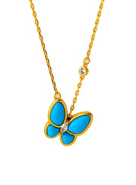 欧美时尚蓝色蝴蝶项链耳环轻奢精工蝴蝶项链耳环女时尚.精致锁骨