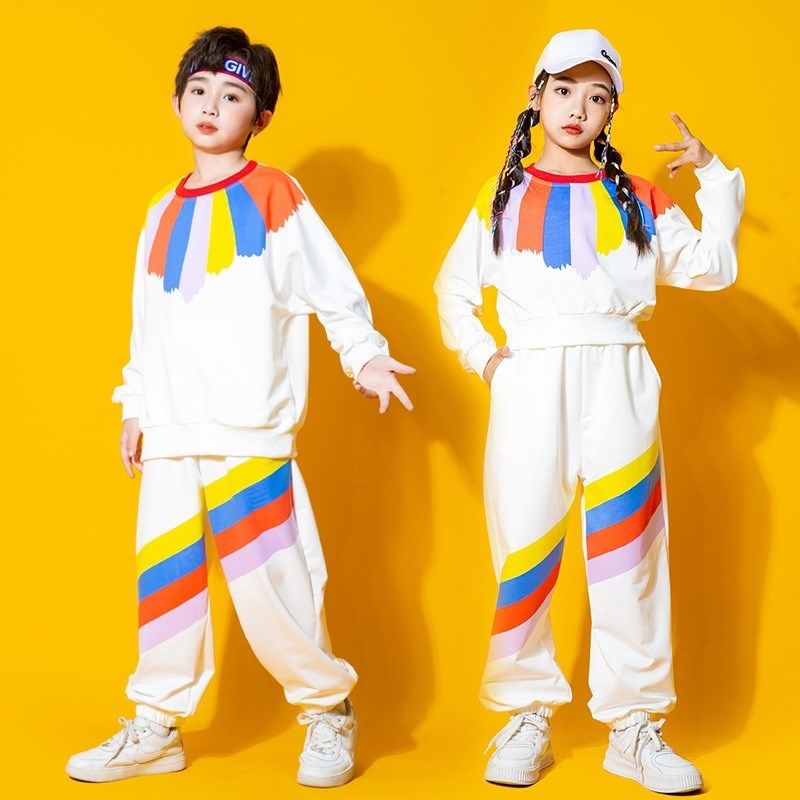 儿童秋季新款啦啦队演出服彩虹圆领卫衣运动会开幕式Y表演服套装