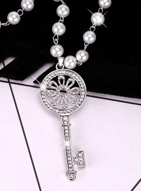 2021新款韩版钥匙毛衣链长款秋冬百搭珍珠项链女服饰配.饰挂件