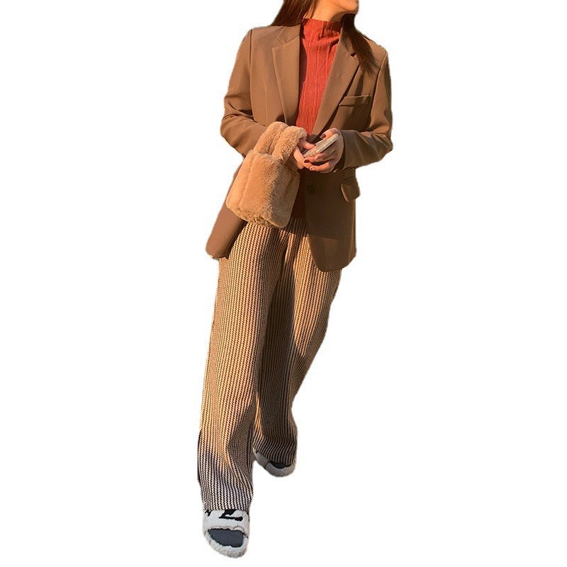 孕妇裤开叉h条纹裤秋冬季新款直筒垂感百搭拖地裤