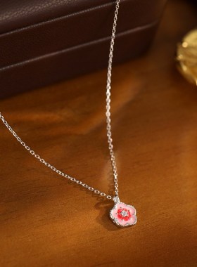 S925银逃o之夭夭网红桃花项链女夏季ins甜美粉色锁骨链