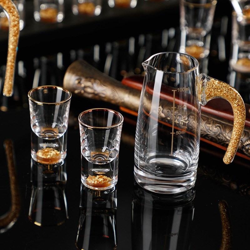 【一壶六杯分酒器】金箔白酒杯家C用创意水晶玻璃酒杯小号烈酒杯