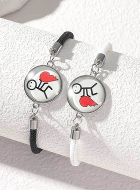 跨境日月不锈g钢宝石恋人好友手链编织手绳情人节情侣爱心夜光手