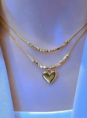 钛钢项链女链珠小方块爱心吊坠y2023新款潮小众简约百搭时尚锁骨