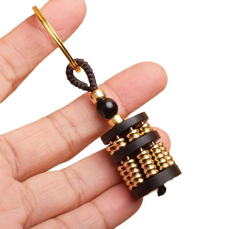 紫檀木算盘钥匙扣手把件黄u铜活动算珠汽车锁匙扣挂件景区地摊夜