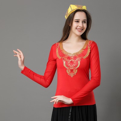 新款新疆舞蹈服上衣练功服维吾尔族广场舞表O演服装艺考演出服饰