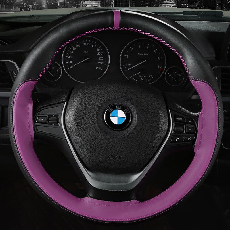 超纤皮拼色运动款手缝方向盘套 四季适用汽车把X套#8804
