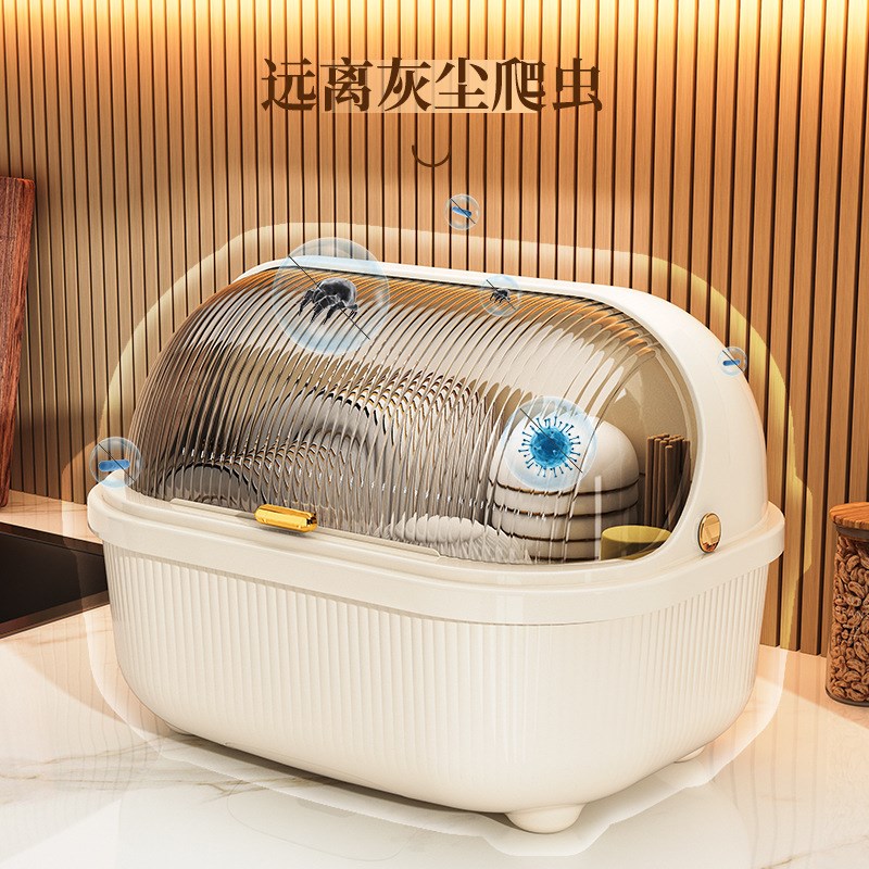 厨房沥水碗柜带盖防尘收纳盒餐A具碗碟置物架箱小型家用放碗一体
