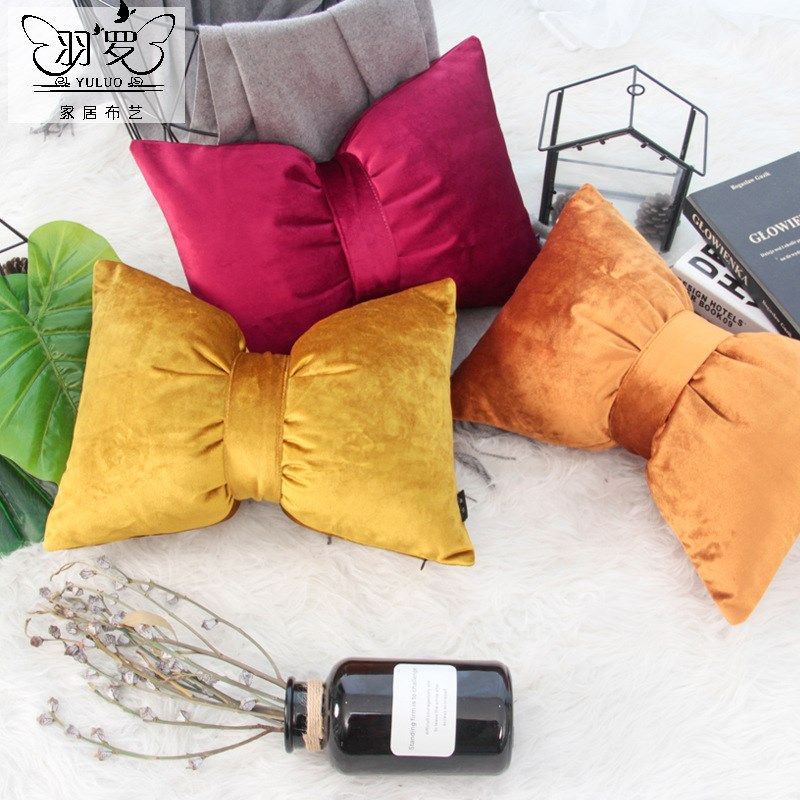 纯色insc蝴蝶结抱枕可爱公主靠垫北欧床头靠枕可拆卸汽车靠背