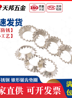 304不锈钢锥形锯齿锁紧垫圈DIN6798V外齿锁紧漏斗GB956.2锯形3-10