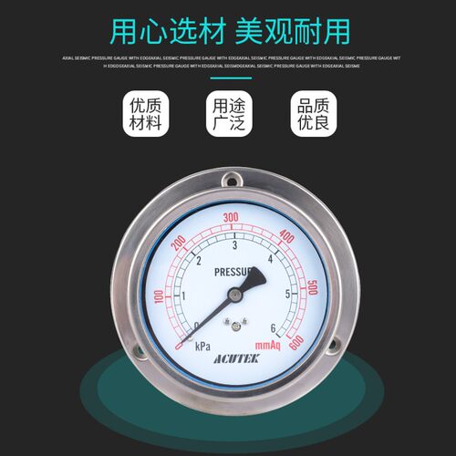 ACUTEK 轴向不锈钢膜盒压力表YE100BF-ZT 6kpa M20*1.5 微压表