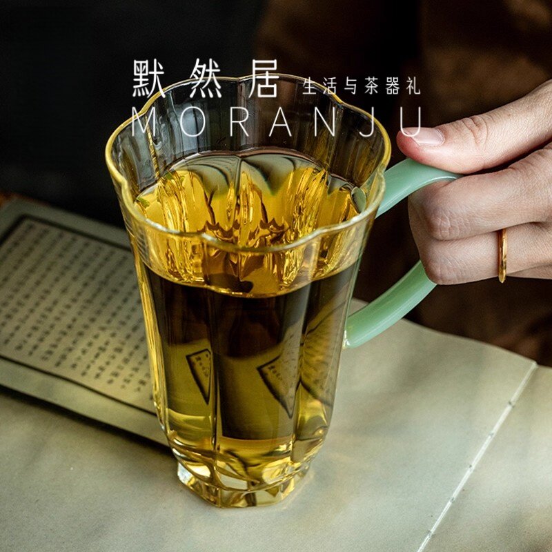 玻璃茶杯高档个人专用加厚耐热带把绿茶花茶办公室喝茶品茗杯水杯