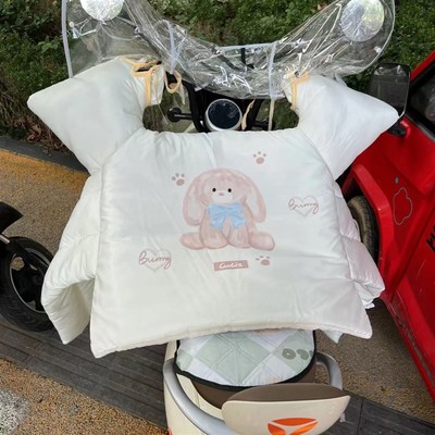 电动车挡风被冬季加绒加厚保暖防水粉色小猫爱迪电瓶摩托通用