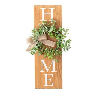 家居标志装饰木牌 带有花环装饰的白色木制家居标志