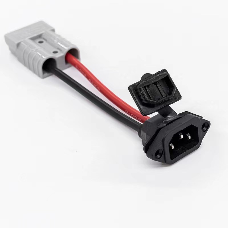 品字充电弯d头线锂电池连接器插头50A转母公头转安德森插座电瓶车