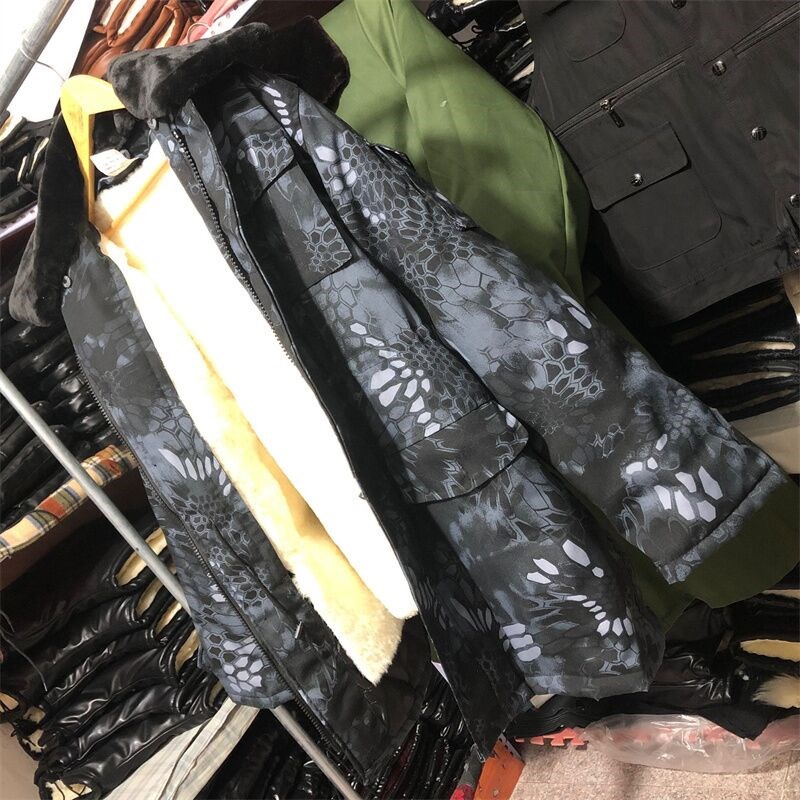 羊皮毛一体蟒文中长款小袄加厚翻领D多口袋冬季户外大衣防寒保暖