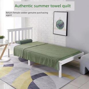 毛巾被子军绿色毛巾毯子夏季蓝色毯子单张橄榄绿毯子薄毯子休闲毯