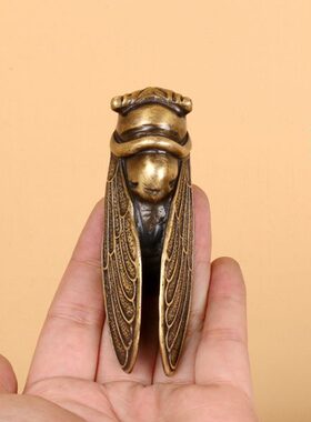 黄铜知了手把件金蝉实心黄铜知了铜蝉桌面摆件一鸣惊人仿古铜器