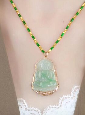 天然和田玉观音菩萨吊坠男士玉佛公女款笑佛弥勒佛本命年项链玉坠