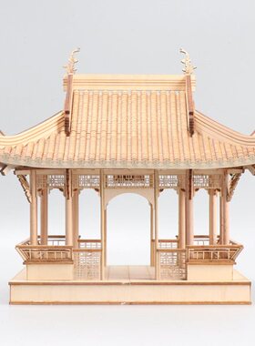 新中式禅意侘寂风院落摆件创意木质凉亭建筑屋檐样板房间软装饰品