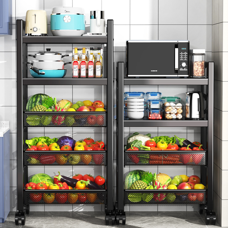 不锈钢厨房置物架落地多层家用浴室小推车蔬菜篮收纳架子用品大全