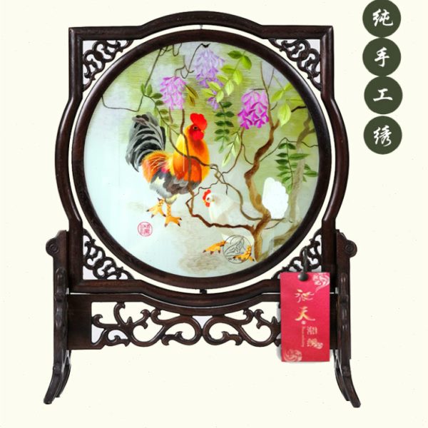 湘绣纯手工刺绣生肖鸡成品画双面绣工艺品摆件出国礼品装饰画定制图片